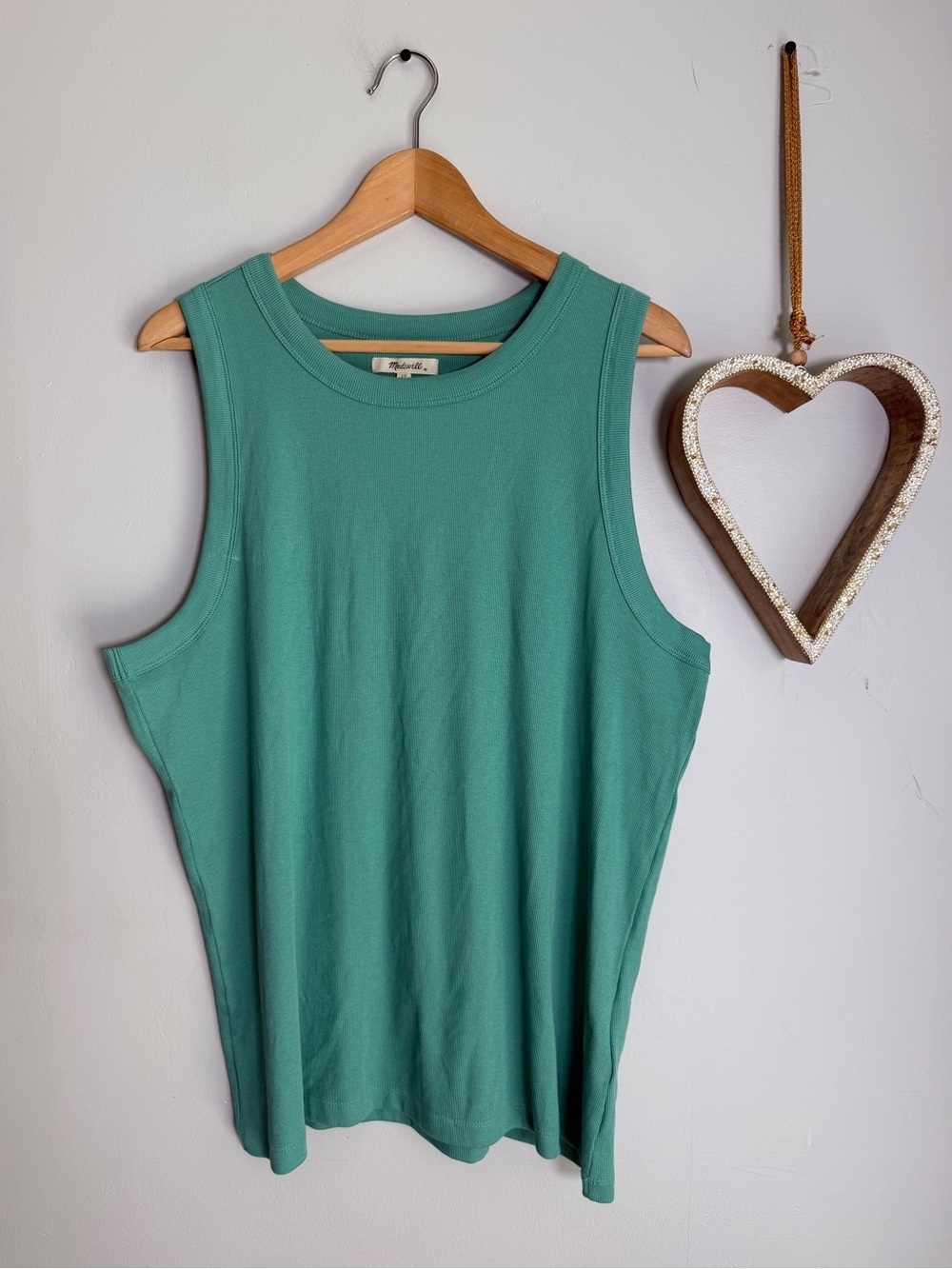 Madewell Brightside Ribbed Tank Top 2X Green Teal Supima Cotton Blend